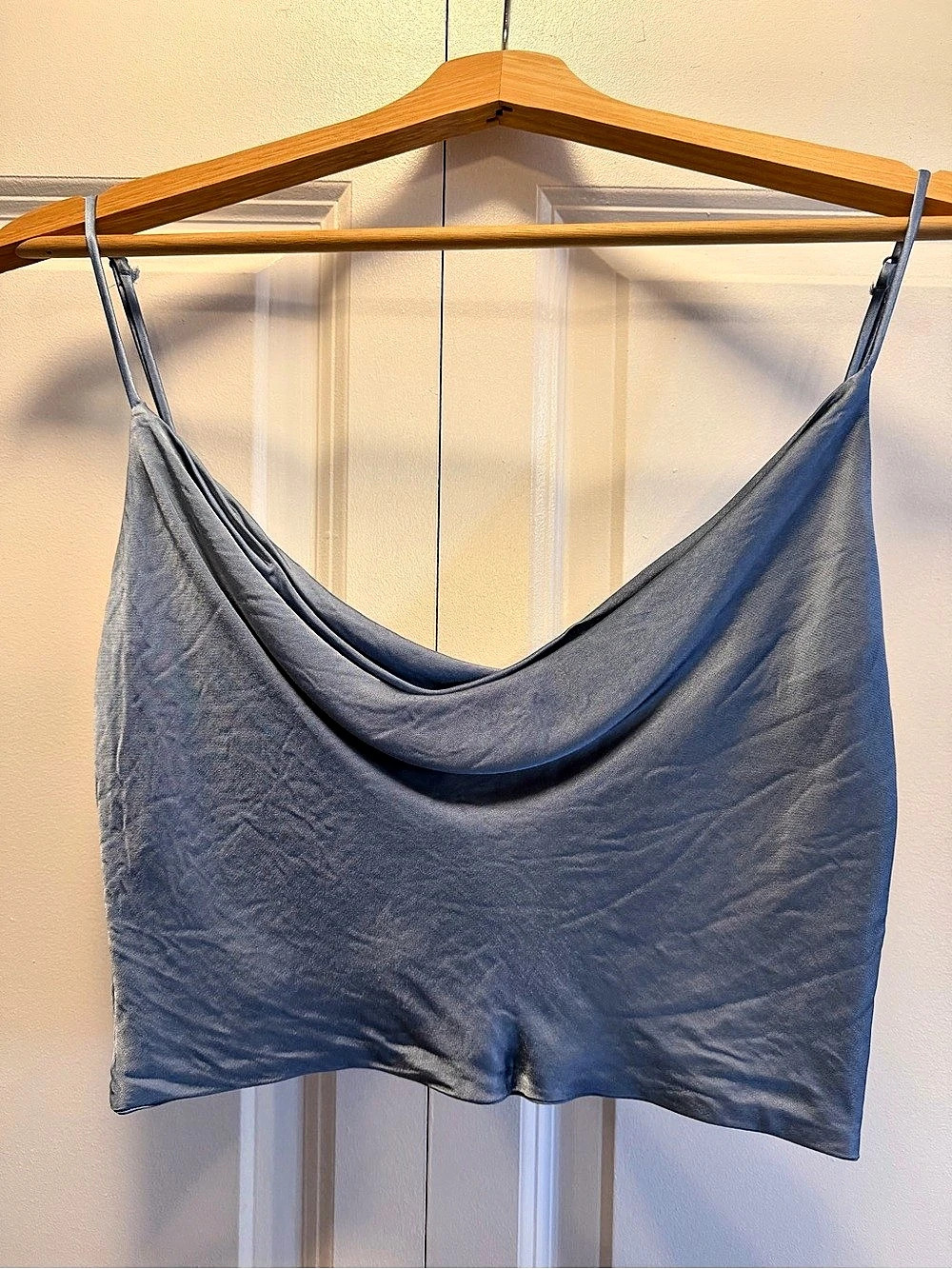 Zara Satin Cowl Neck Crop Top Camisole Blue